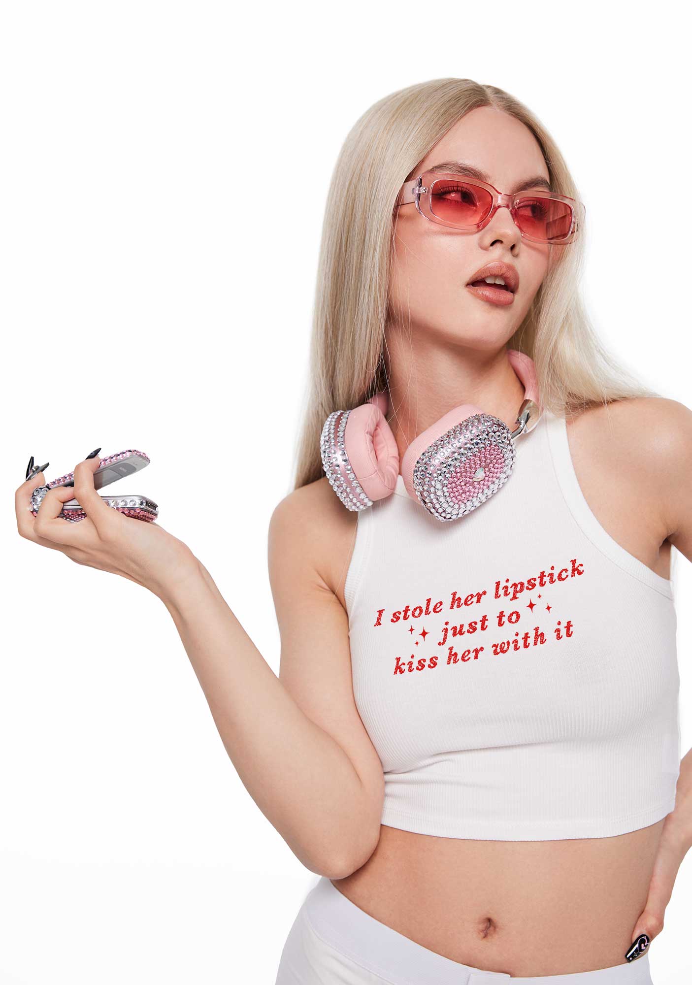 I Stole Her Lipstick Pride Y2K Crop Tank Top Cherrykitten