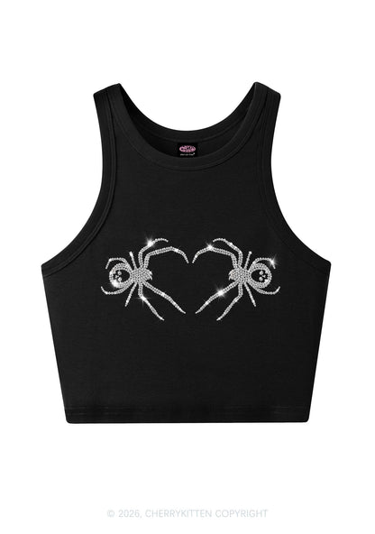 Rhinestone Skull Spider Y2K Crop Tank Top Cherrykitten