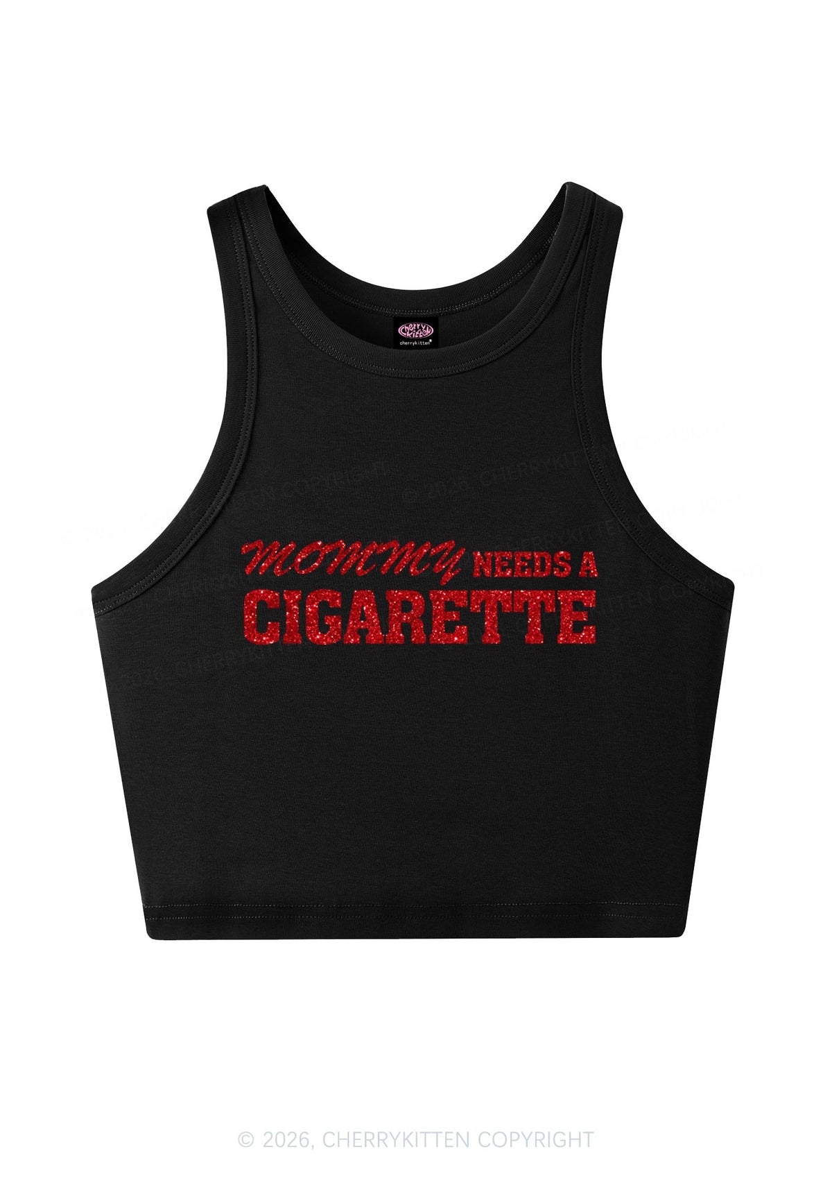 Glitter Mommy Needs A Cigarette Y2K Crop Tank Top Cherrykitten