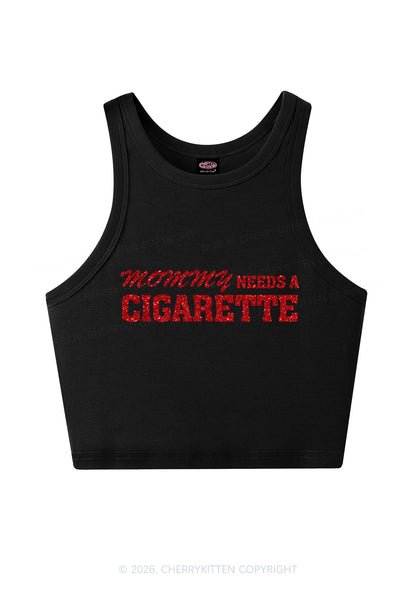 Glitter Mommy Needs A Cigarette Y2K Crop Tank Top Cherrykitten
