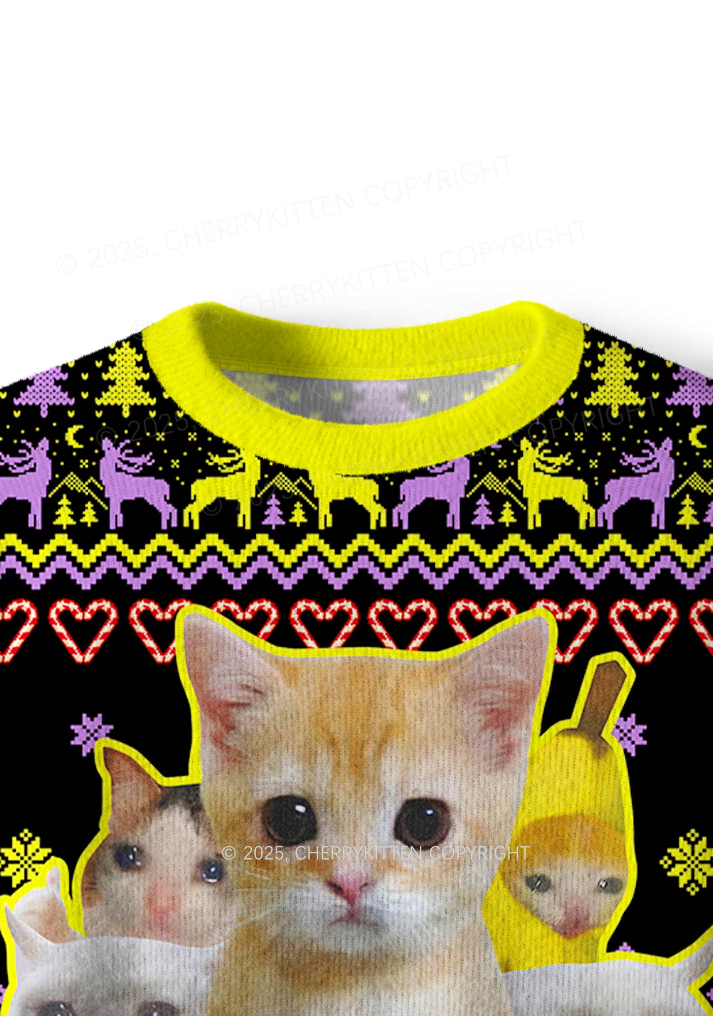 Saddies Five Cats Y2K Christmas Knit Sweatshirt Cherrykitten