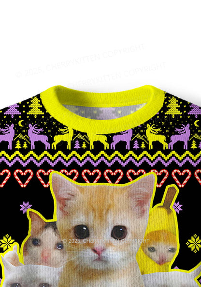 Saddies Five Cats Y2K Christmas Knit Sweatshirt Cherrykitten