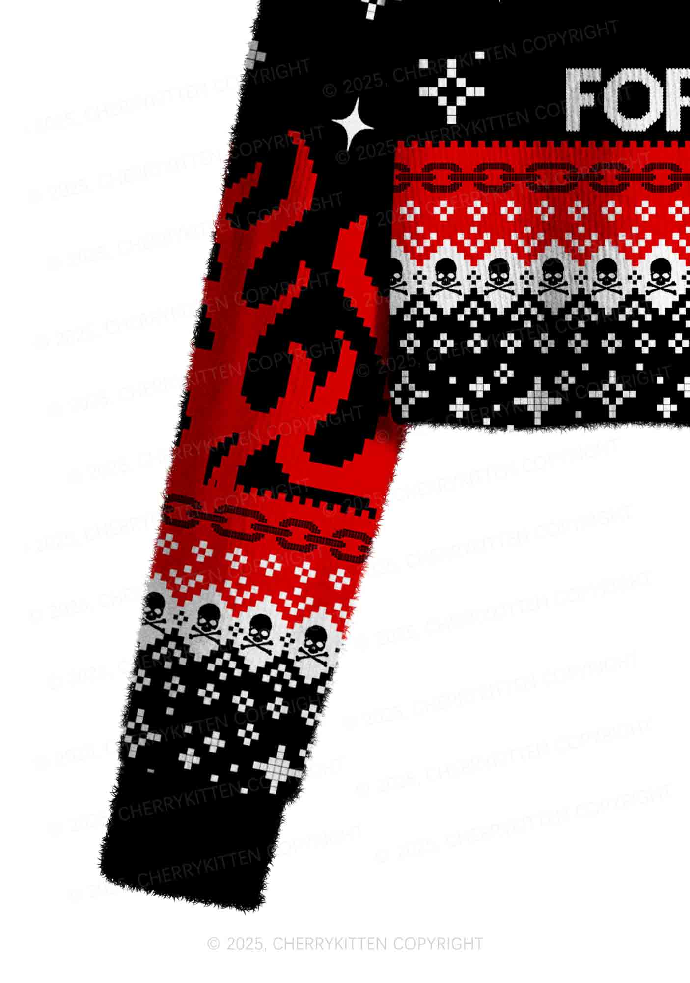 Halloween Satan Loves You Heart Y2K Christmas Crop Knit Sweatshirt Cherrykitten