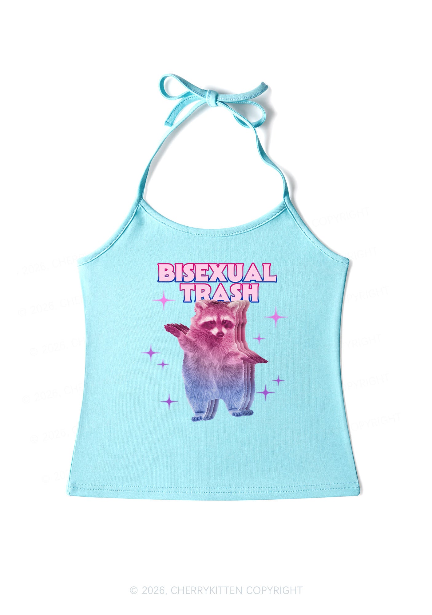 Bisexual Trash Raccoon Pride Y2K Halter Neck Cami Cherrykitten