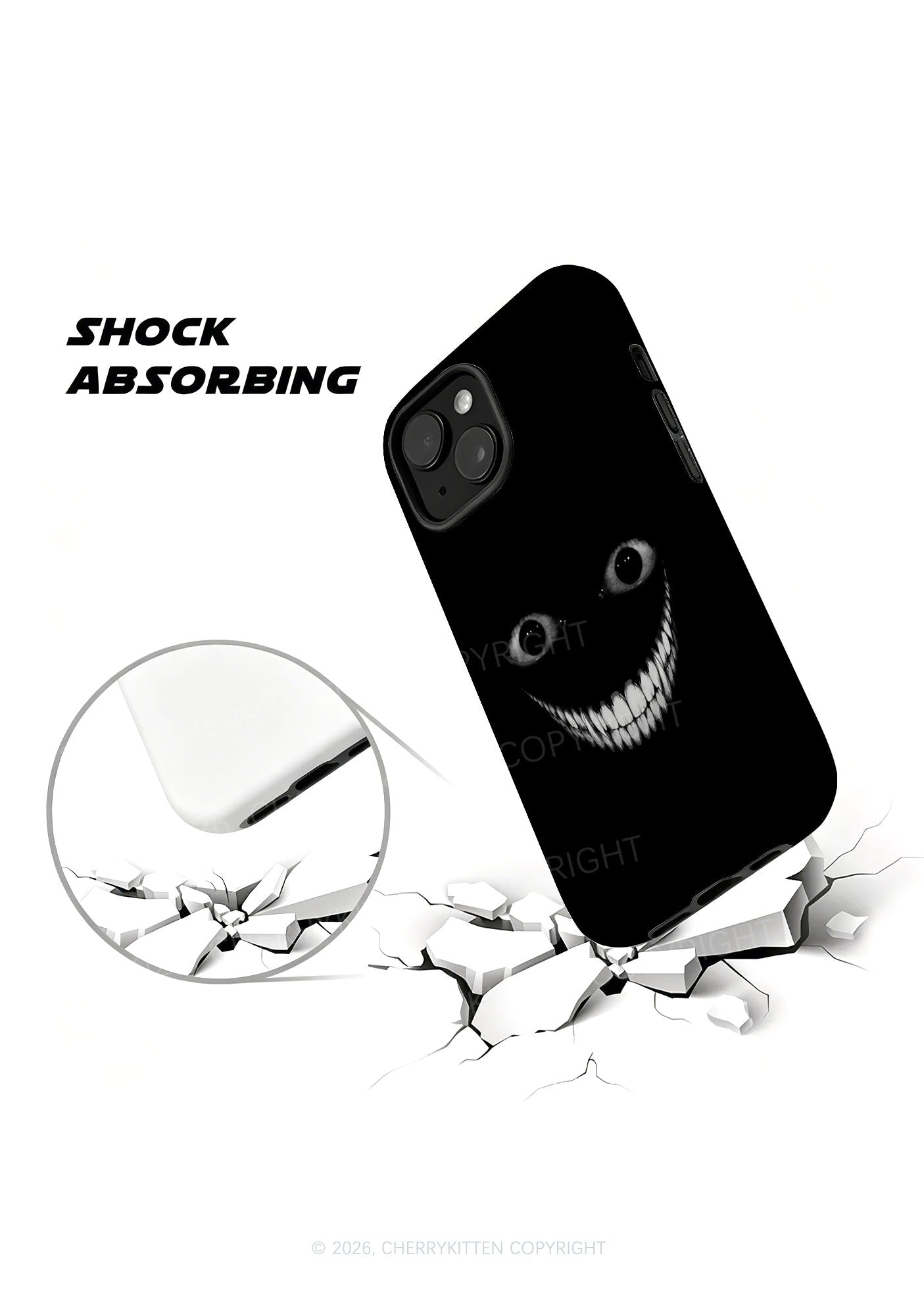 Halloween Black Creepy Grin Y2K Phone Case Cherrykitten
