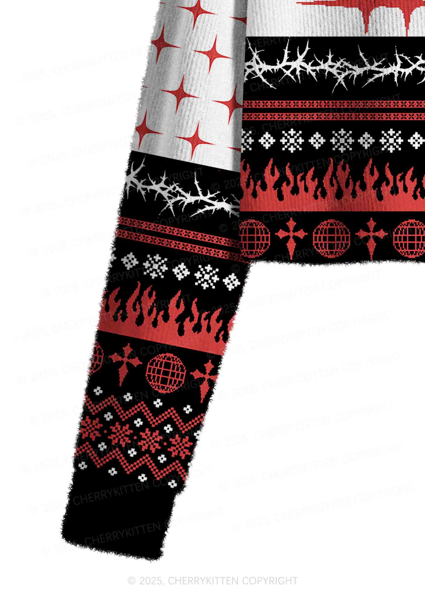 From Hell With Love Y2K Christmas Crop Knit Sweatshirt Cherrykitten