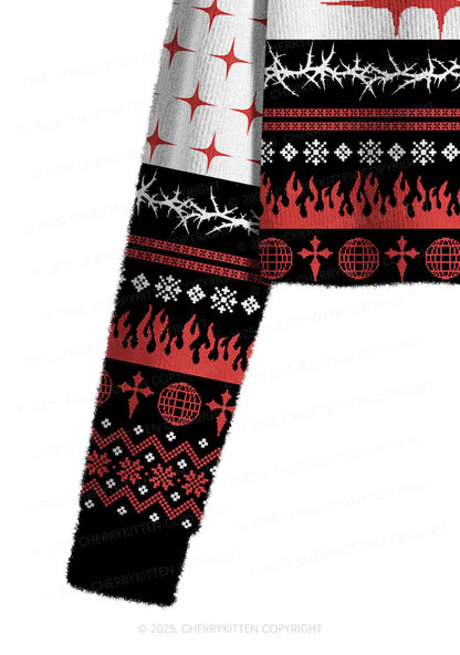 From Hell With Love Y2K Christmas Crop Knit Sweatshirt Cherrykitten