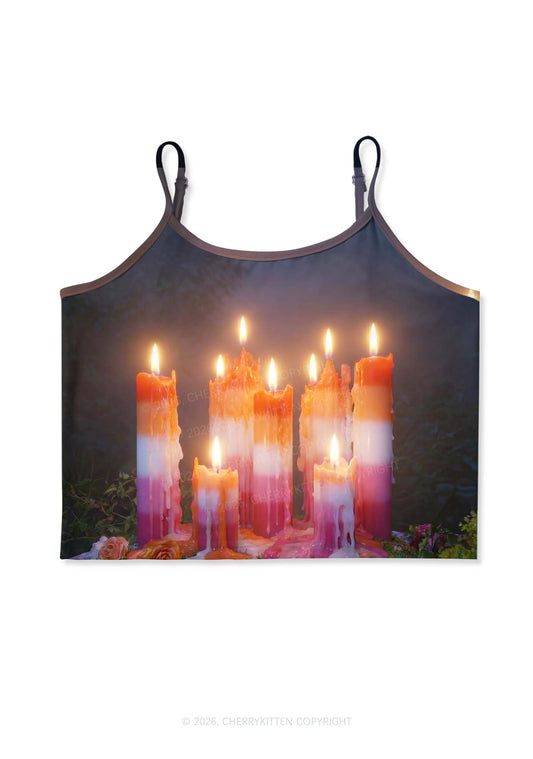 Lesbian Melting Candles Pride Y2K Print Cami Crop Top Cherrykitten