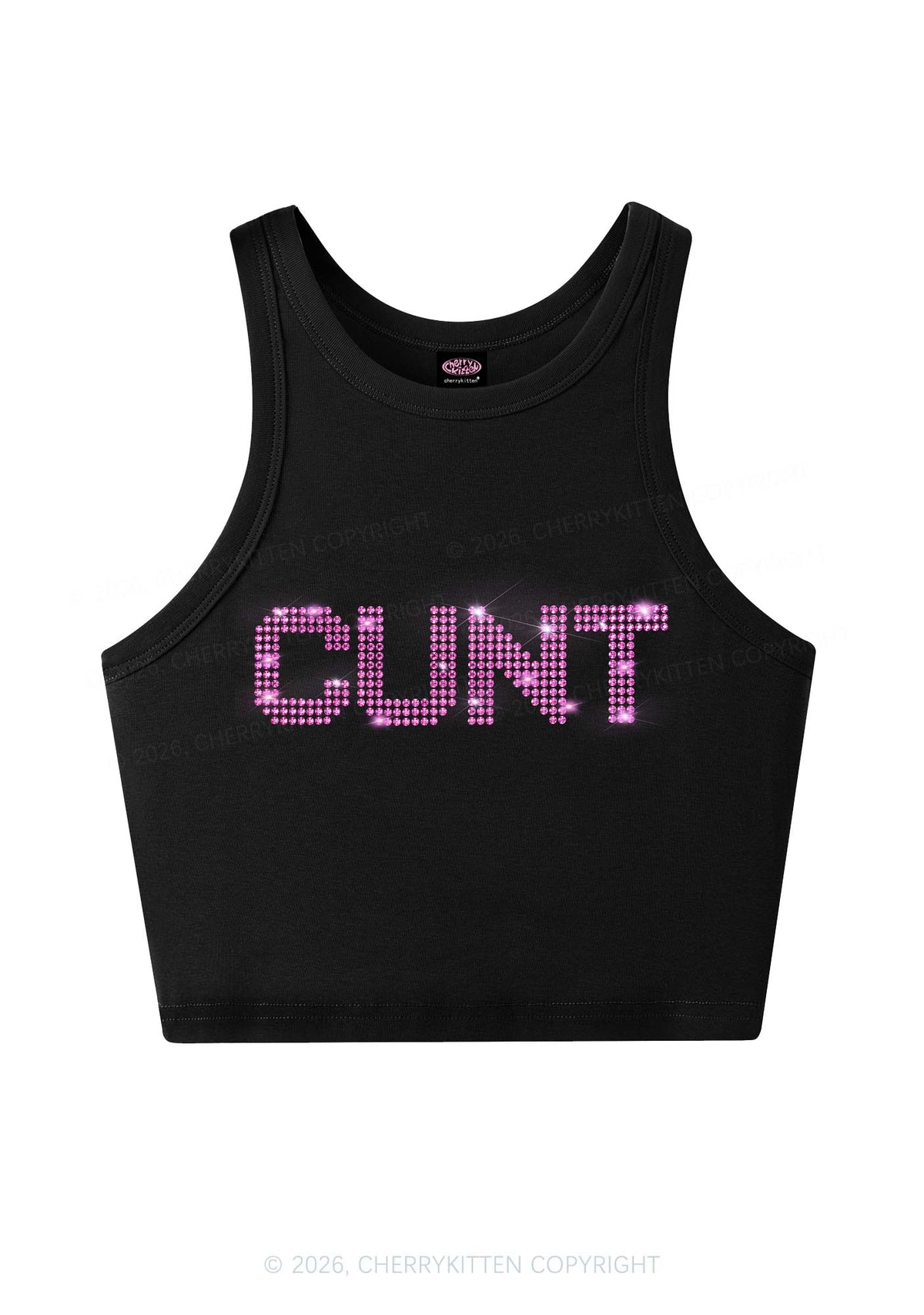 Rhinestone Pink Cxxt Y2K Crop Tank Top Cherrykitten