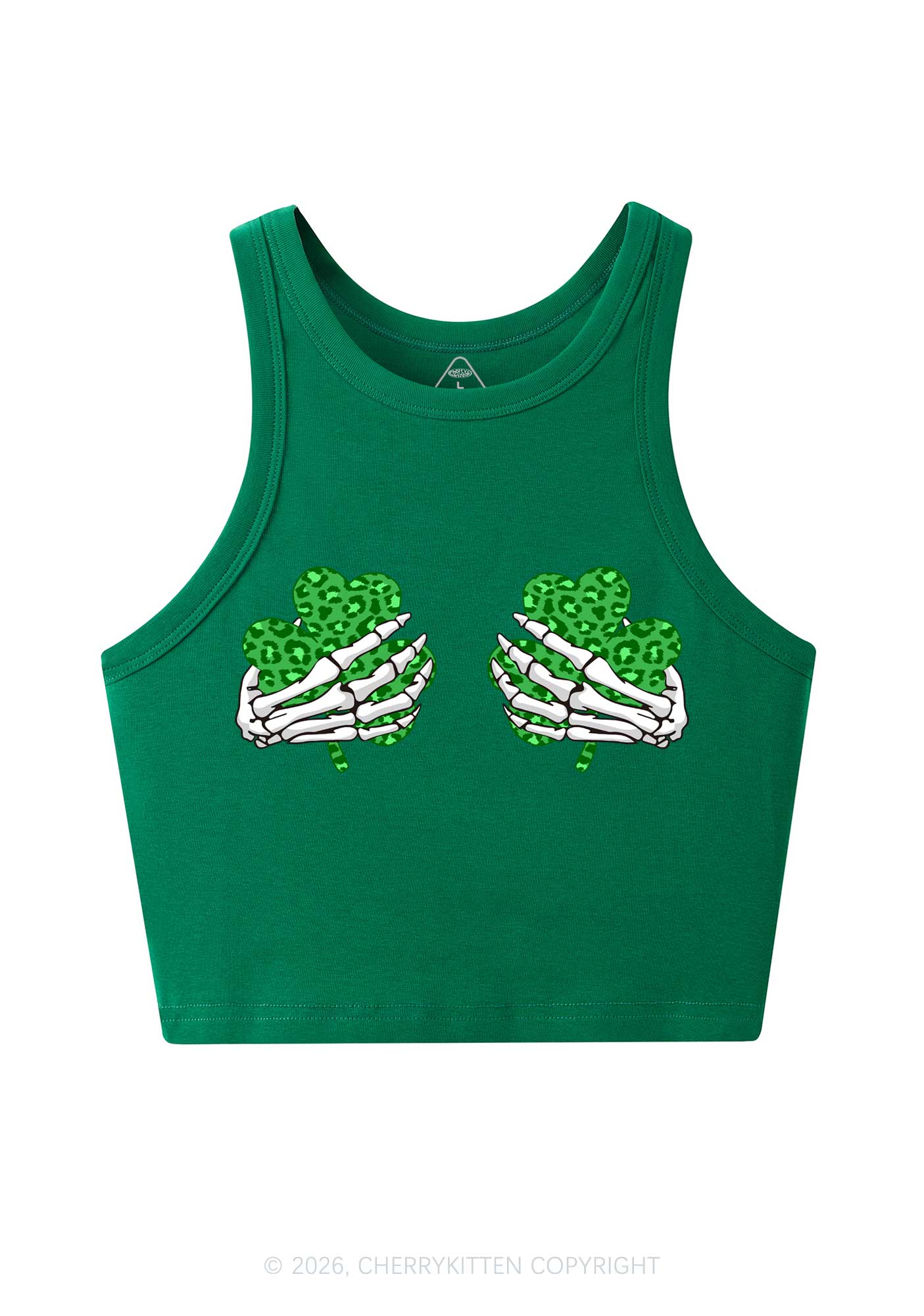 Skeleton Leopard Shamrock St Patricks Y2K Crop Tank Top Cherrykitten