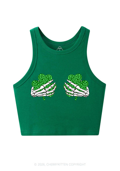 Skeleton Leopard Shamrock St Patricks Y2K Crop Tank Top Cherrykitten