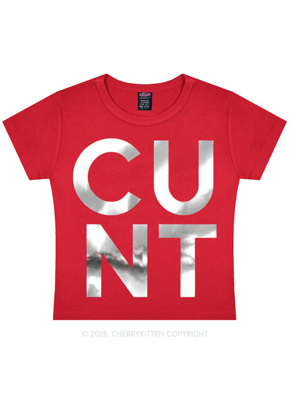 Cxxt Silver Foil Printed Y2K Baby Tee Cherrykitten