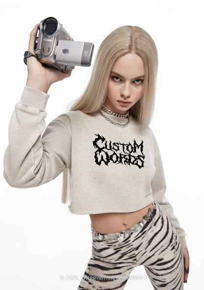 Custom Text Punk Font Y2K Crop Washed Sweatshirts Cherrykitten