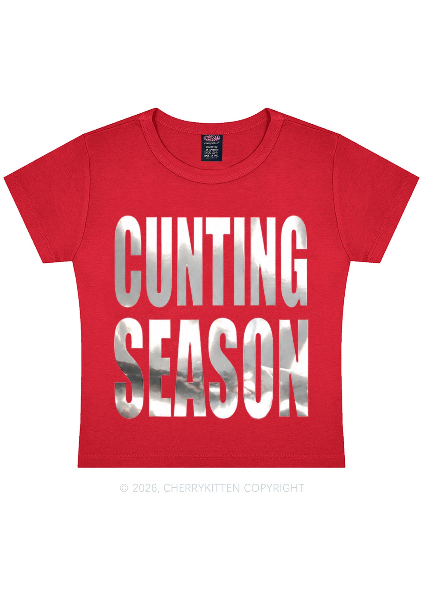 Cxxting Season Silver Foil Printed Y2K Baby Tee Cherrykitten
