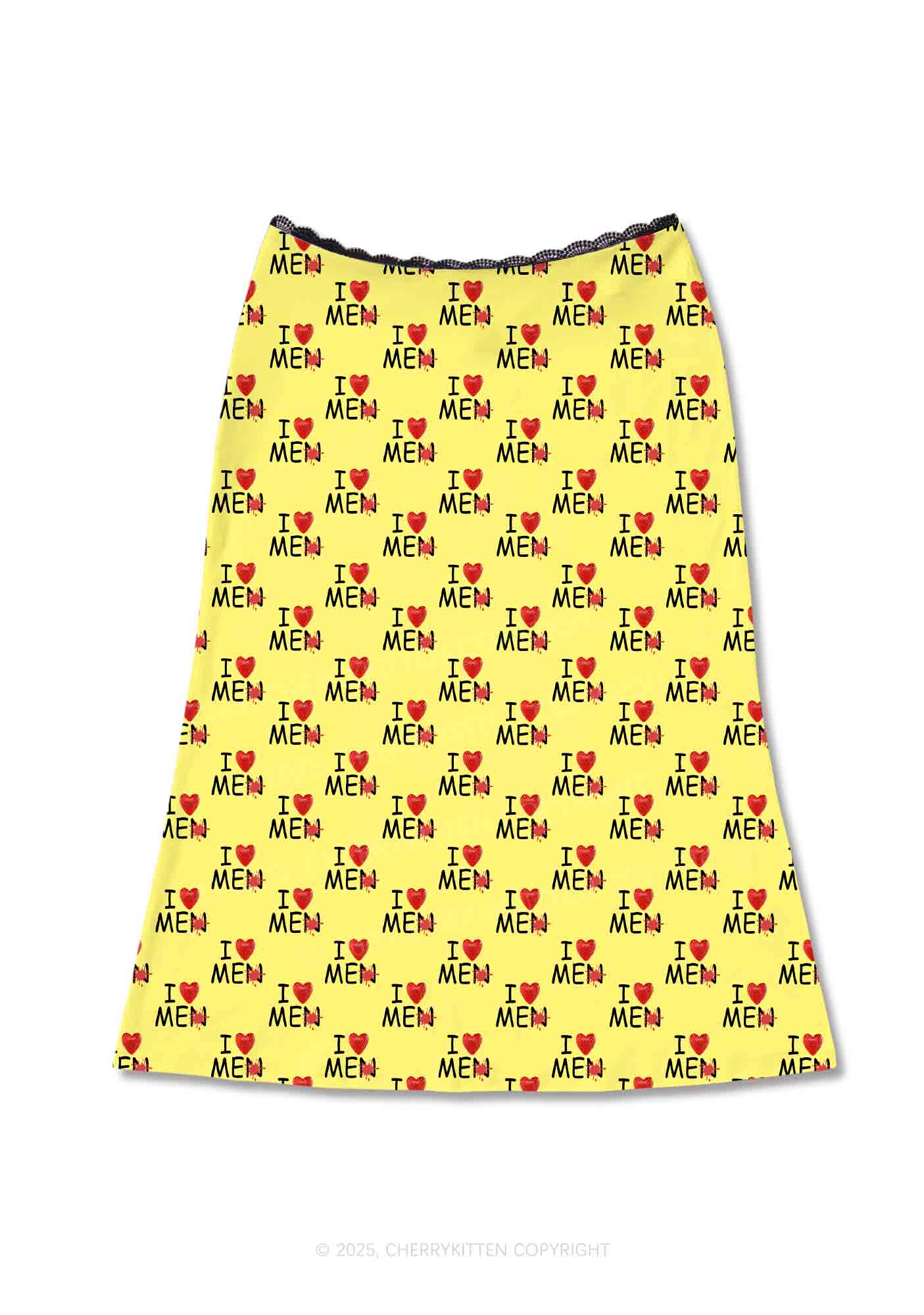 Love Me Not Men Yellow Valentine's Day Y2K Print Midi Skirt Cherrykitten