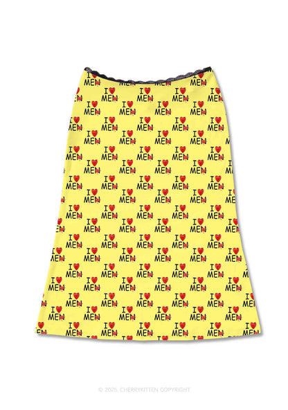 Love Me Not Men Yellow Valentine's Day Y2K Print Midi Skirt Cherrykitten