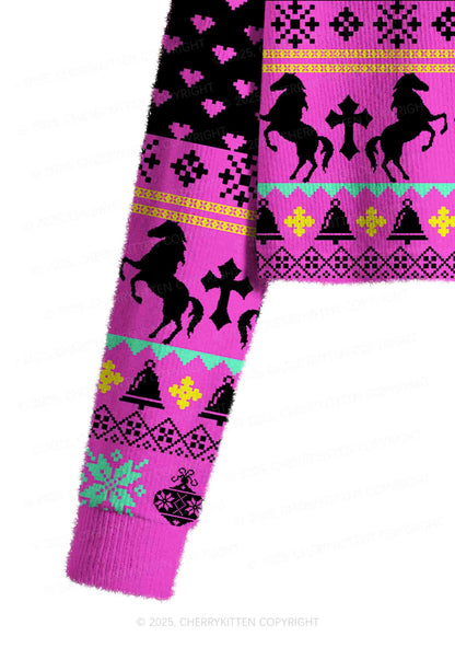 Orange Pony Y2K Christmas Crop Knit Sweatshirt Cherrykitten