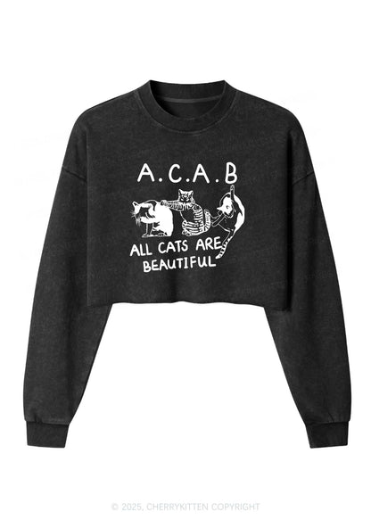 ACAB Cats Y2K Crop Washed Sweatshirts Cherrykitten