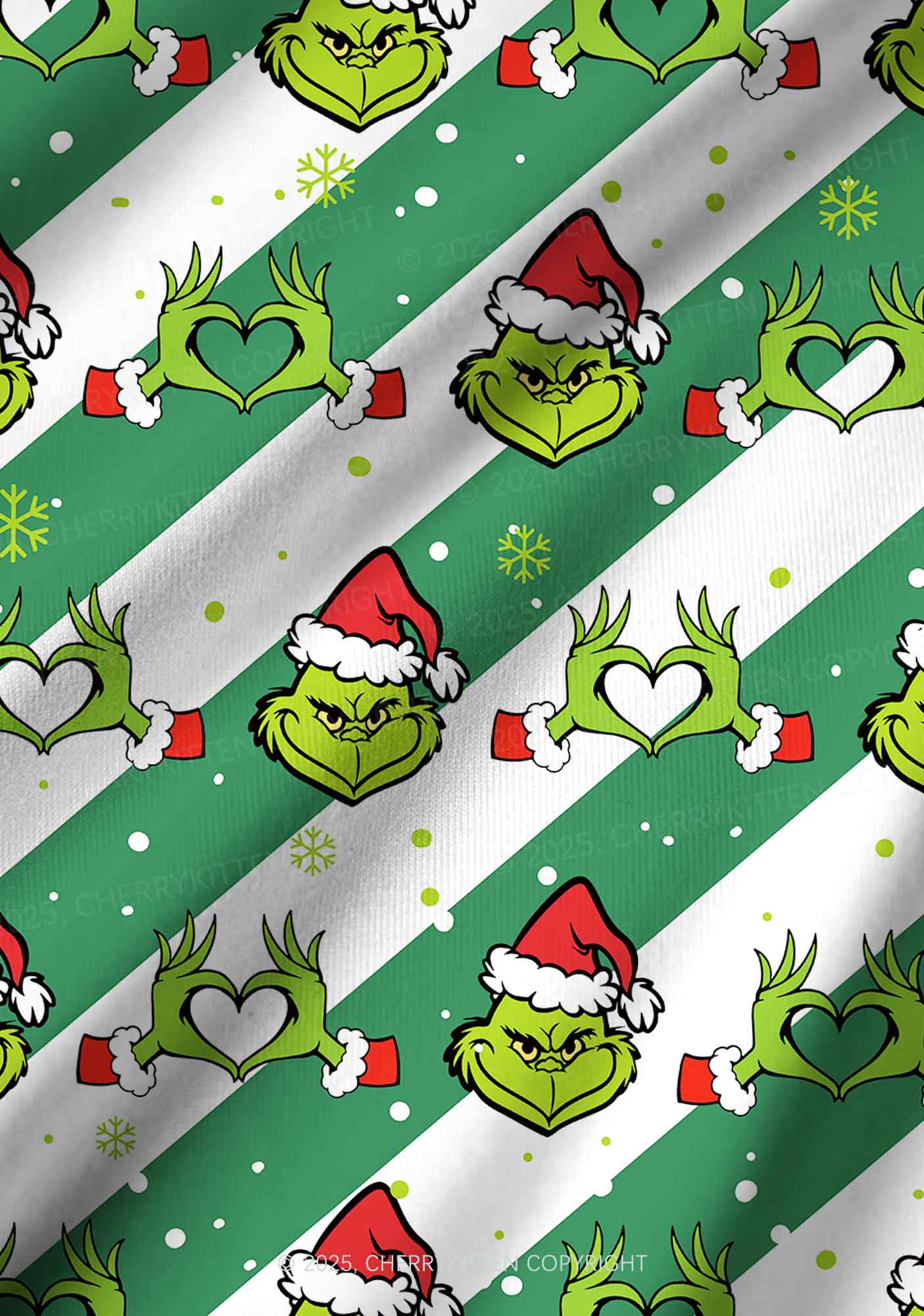 Christmas Whoville Heart Hands Y2K Print Long Sleeve Pajama Set Cherrykitten