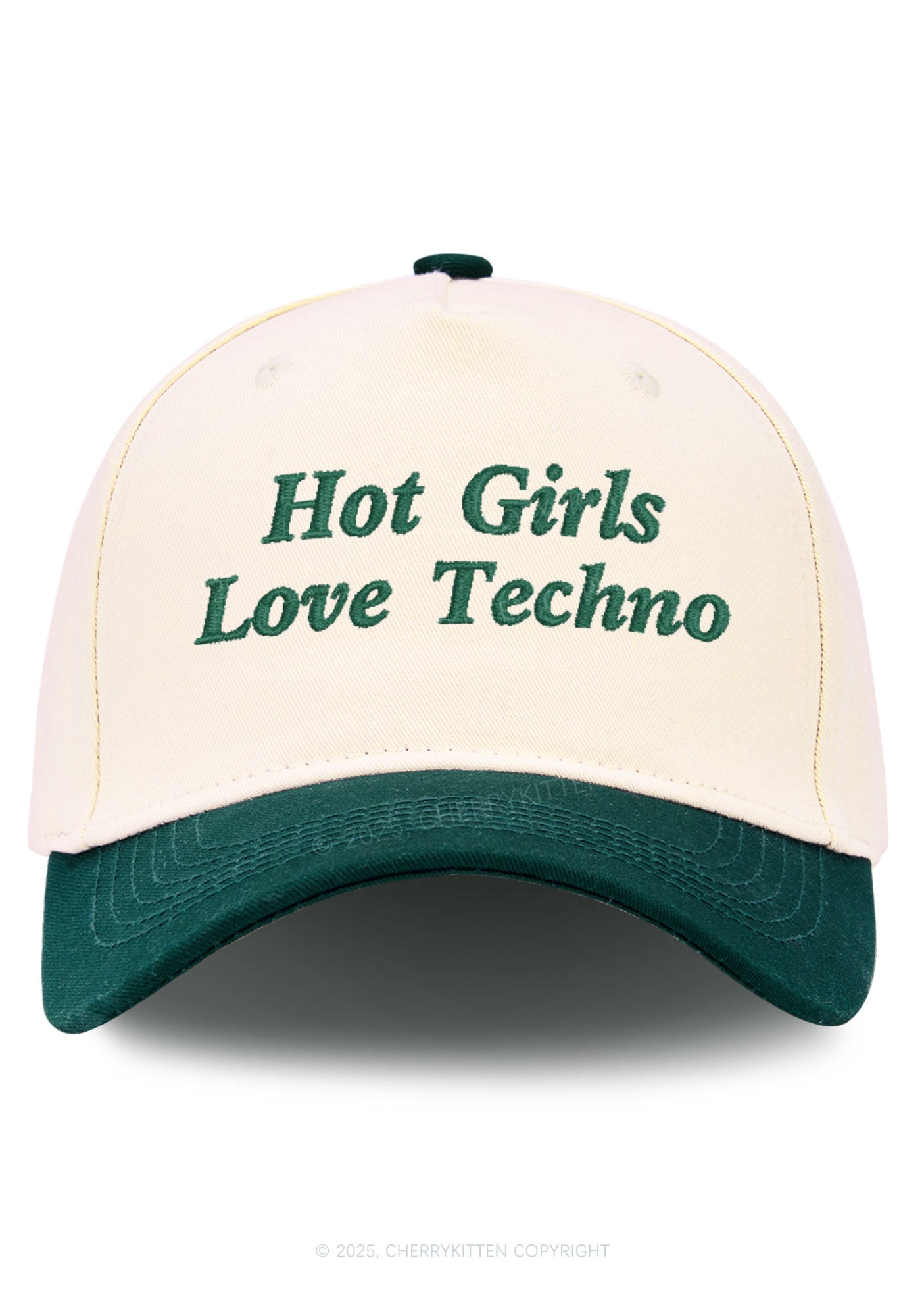 Embroidered Hot Girls Love Techno Y2K Color Block Baseball Cap Cherrykitten