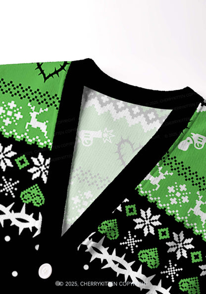 Green Hunter Y2K Christmas Cardigan Knit Sweatshirt Cherrykitten