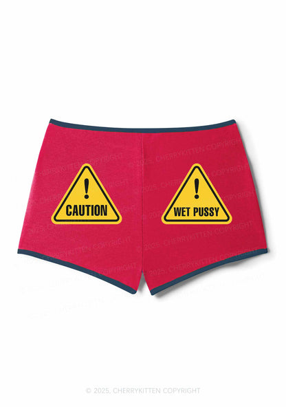 Caution Wet Puxxy Y2K Booty Shorts Cherrykitten
