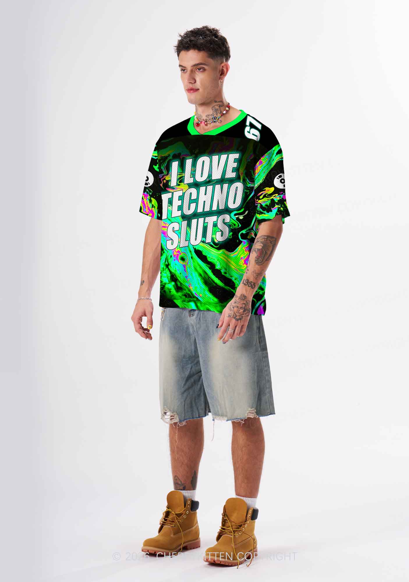 Green Liquid Swirl I Love Techno Slxts Y2K Sport Jersey Shirts Cherrykitten