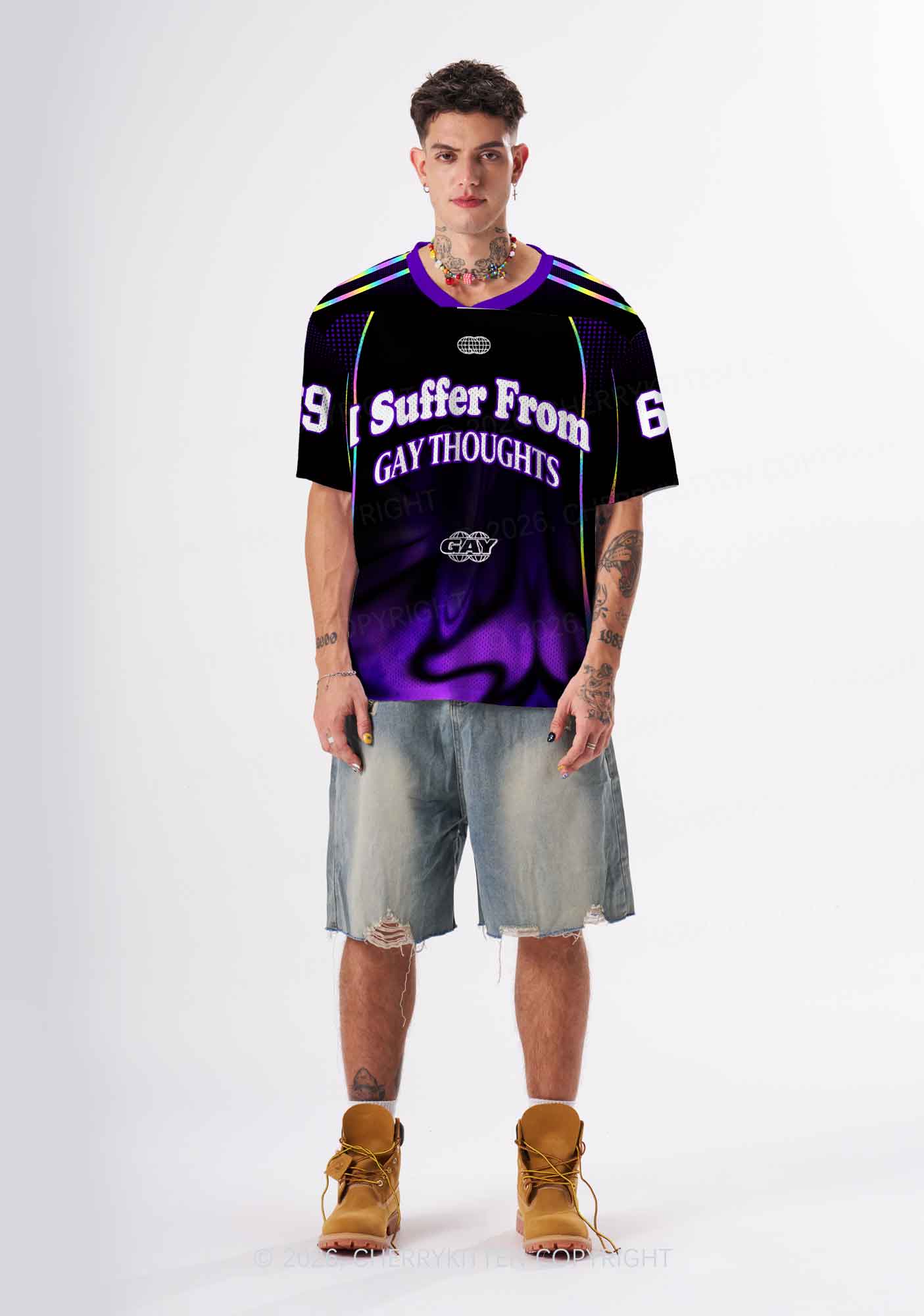 Purple Suffer From Gay Thoughts Pride Y2K Sport Jersey Shirts Cherrykitten