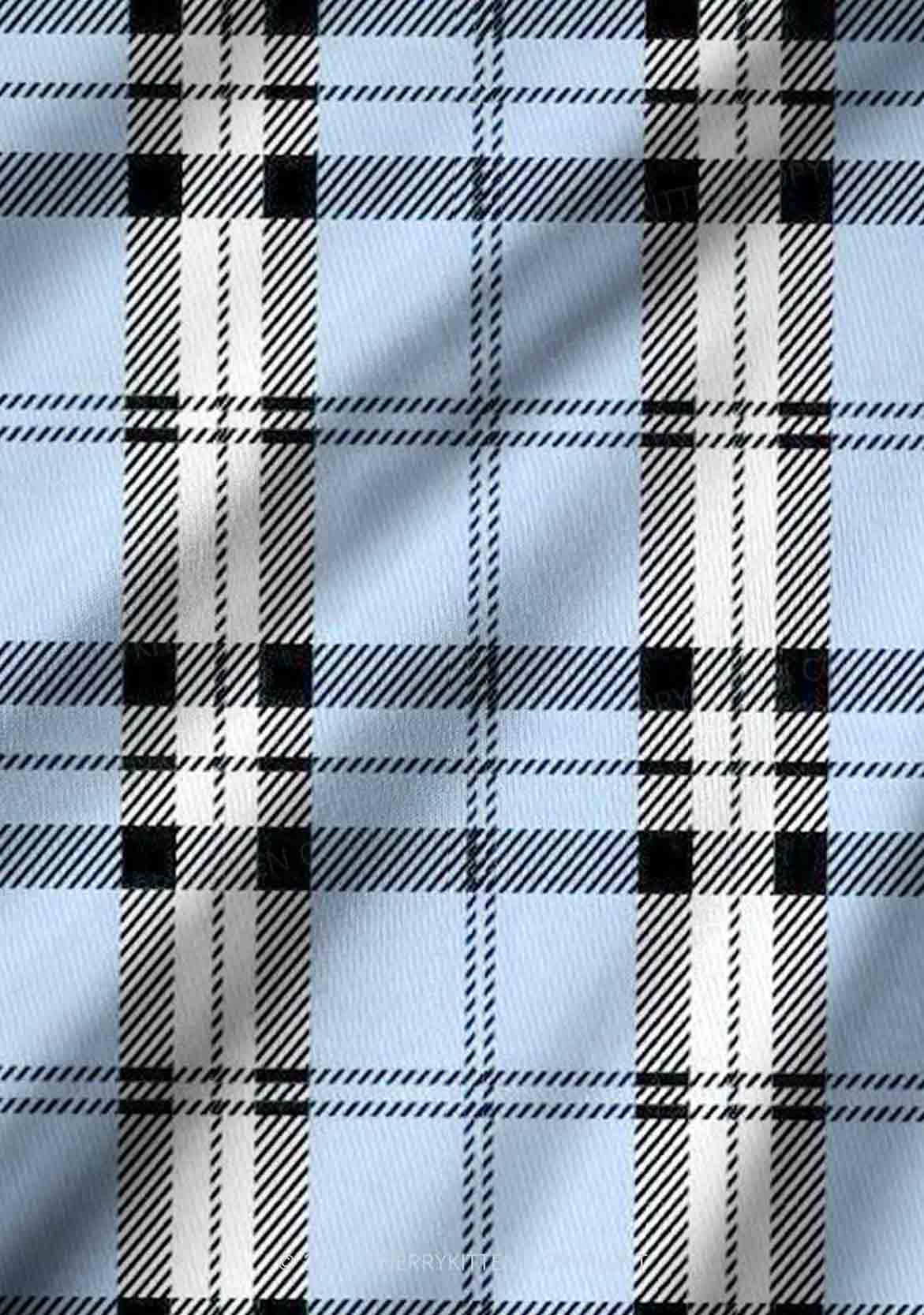 Light Blue Plaid Y2K Print Long Sleeve Pajama Set Cherrykitten
