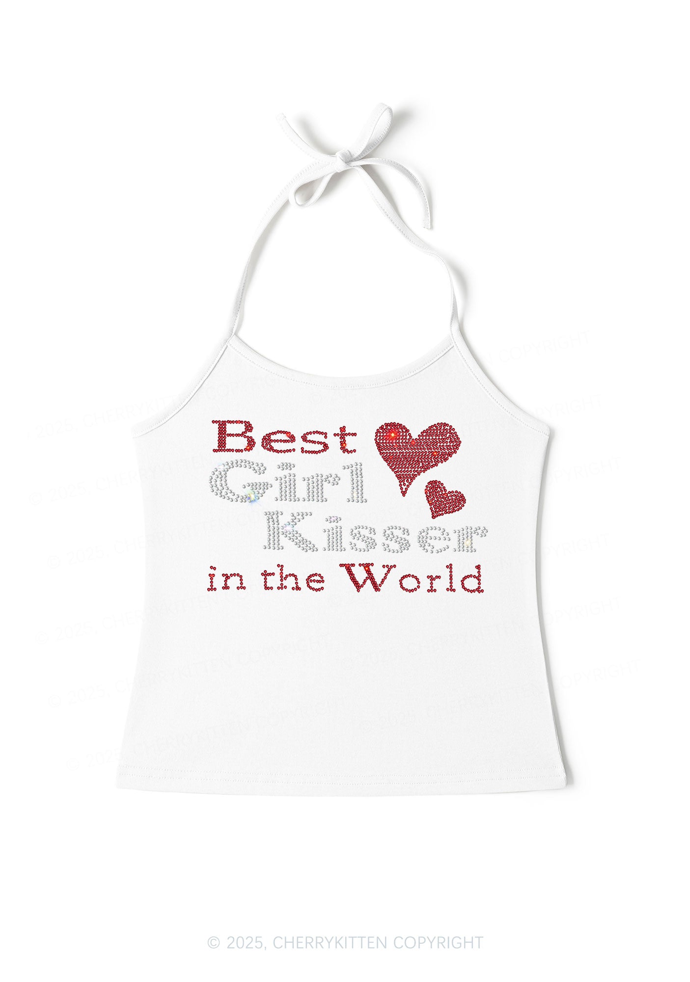 Rhinestone Best Girl Kisser Pride Y2K Halter Neck Cami Cherrykitten