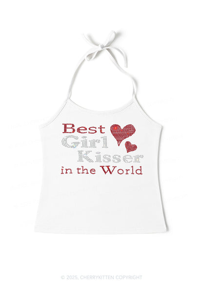 Rhinestone Best Girl Kisser Pride Y2K Halter Neck Cami Cherrykitten