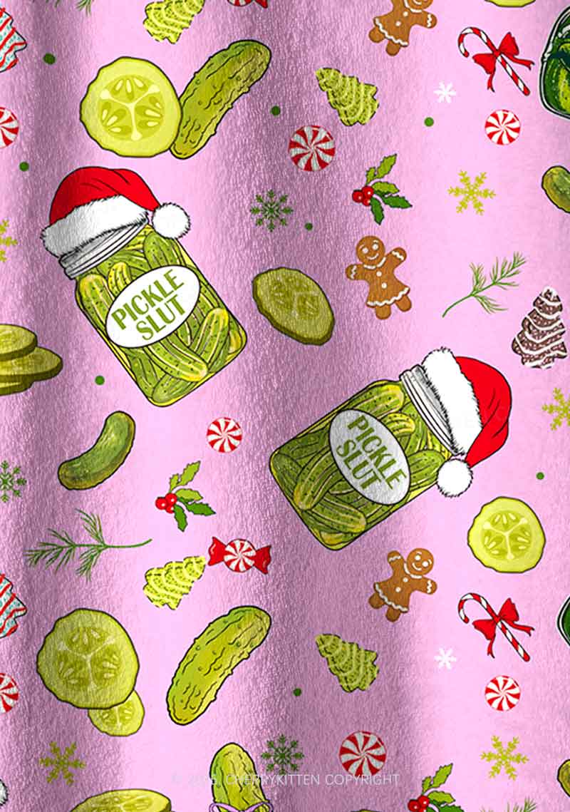Christmas Santa Pickle Y2K Fleece Long Sleeve Pajama Set Cherrykitten