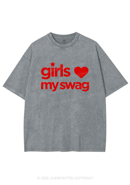 Girls Love My Swag Pride Y2K Shirts Washed Tee Cherrykitten