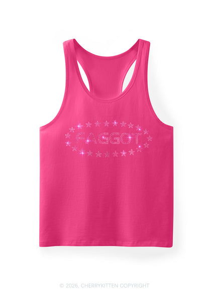 Rhinestone Pink Faggot Stars Pride Y2K Men Racerback Tank Top Cherrykitten