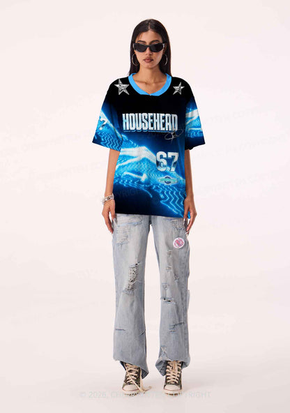Blue Liquid Wave Househead Y2K Sport Jersey Shirts Cherrykitten