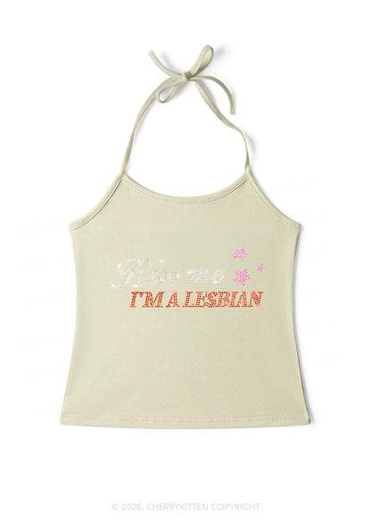 Rhinestone Kiss Me Im A Lesbian Pride Y2K Halter Neck Cami Cherrykitten