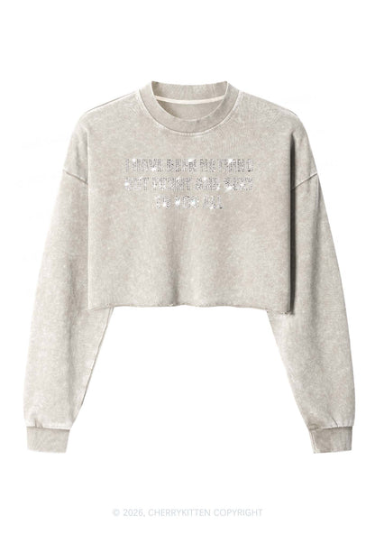 Rhinestone I Have Been Funny Y2K Crop Washed Sweatshirts Cherrykitten