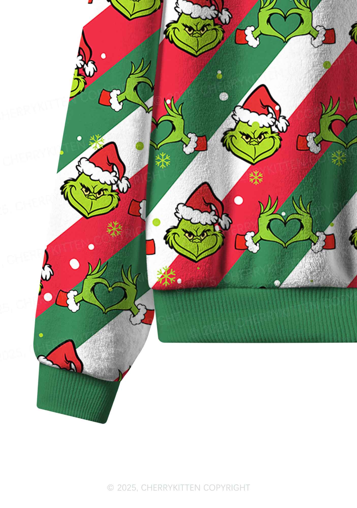 Christmas Red Whoville Heart Hands Y2K Fleece Long Sleeve Pajama Set Cherrykitten