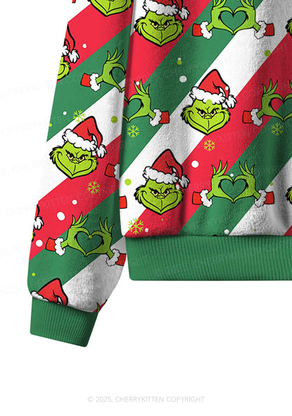 Christmas Red Whoville Heart Hands Y2K Fleece Long Sleeve Pajama Set Cherrykitten