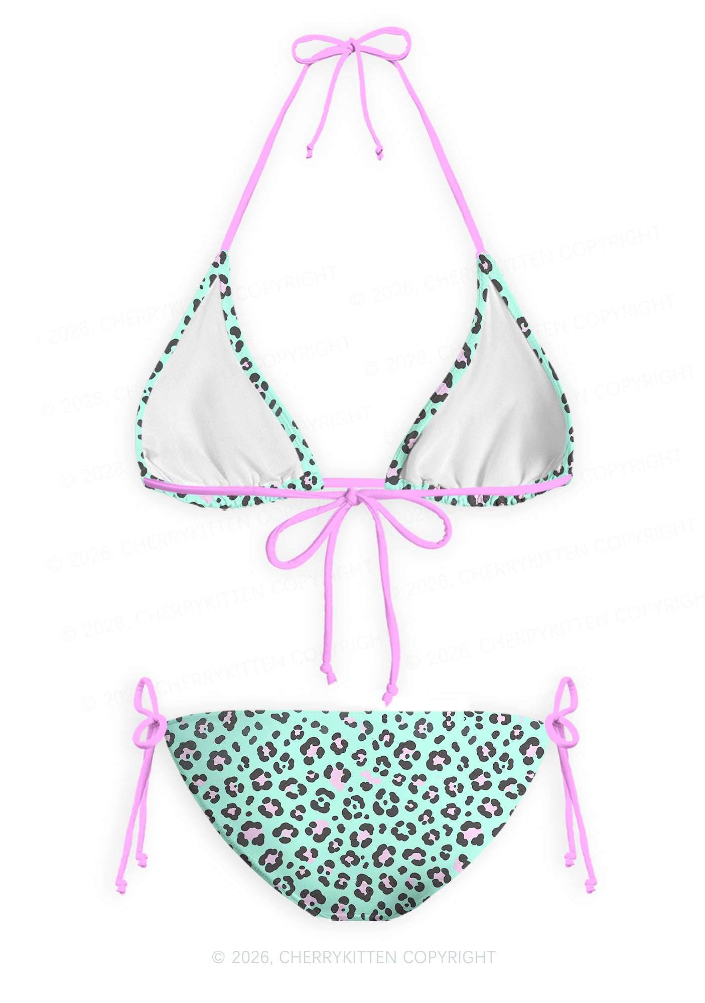 Mint Green Leopard Y2K Print Bikini Set Cherrykitten