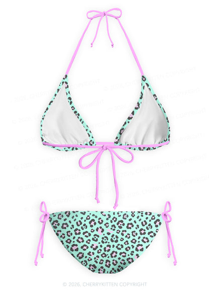 Mint Green Leopard Y2K Print Bikini Set Cherrykitten