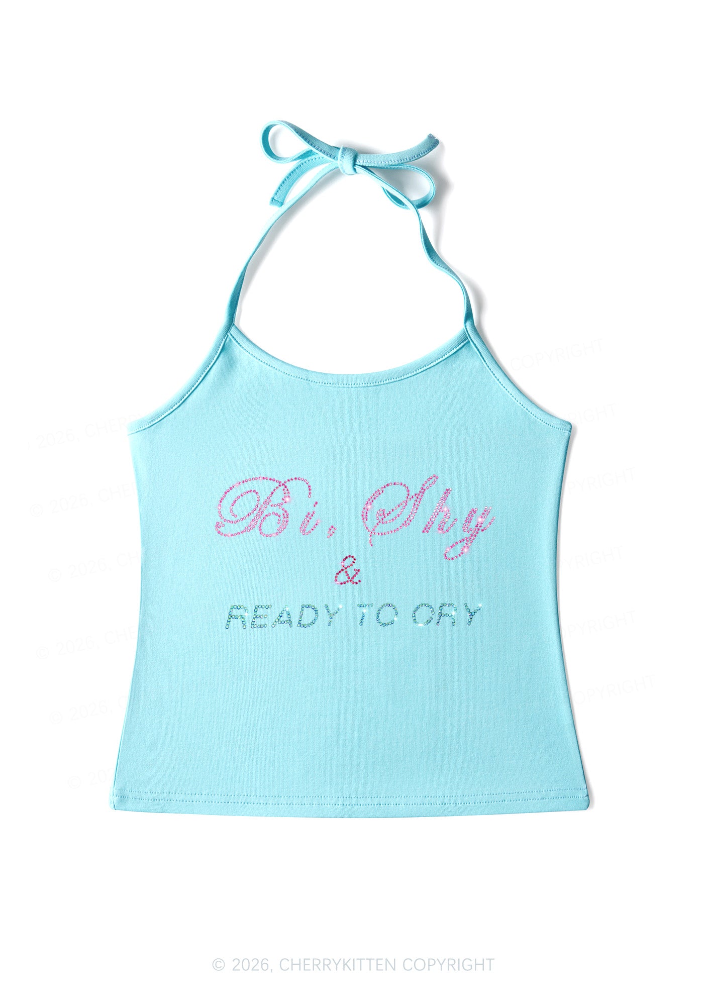 Rhinestone Bi Shy And Ready To Cry Pride Y2K Halter Neck Cami Cherrykitten