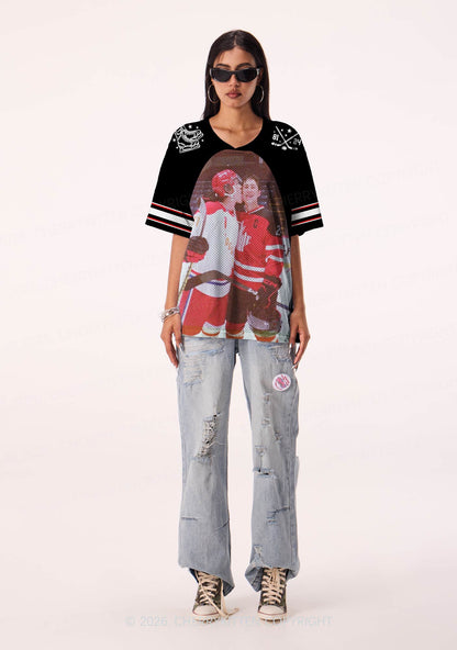 Black Hockey Boys Kissing HR Y2K Sport Jersey Shirts Cherrykitten