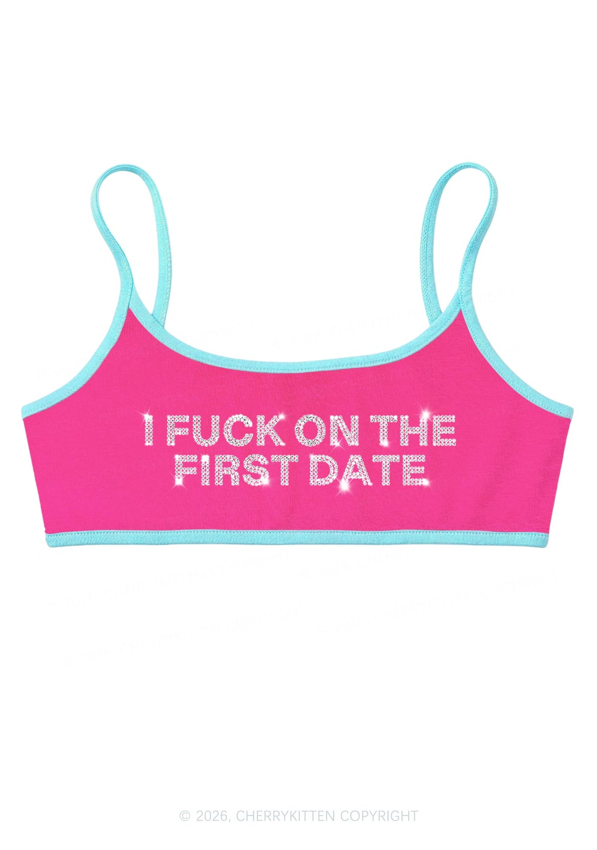 Rhinestone Fxxk On First Date Y2K Super Crop Cami Cherrykitten