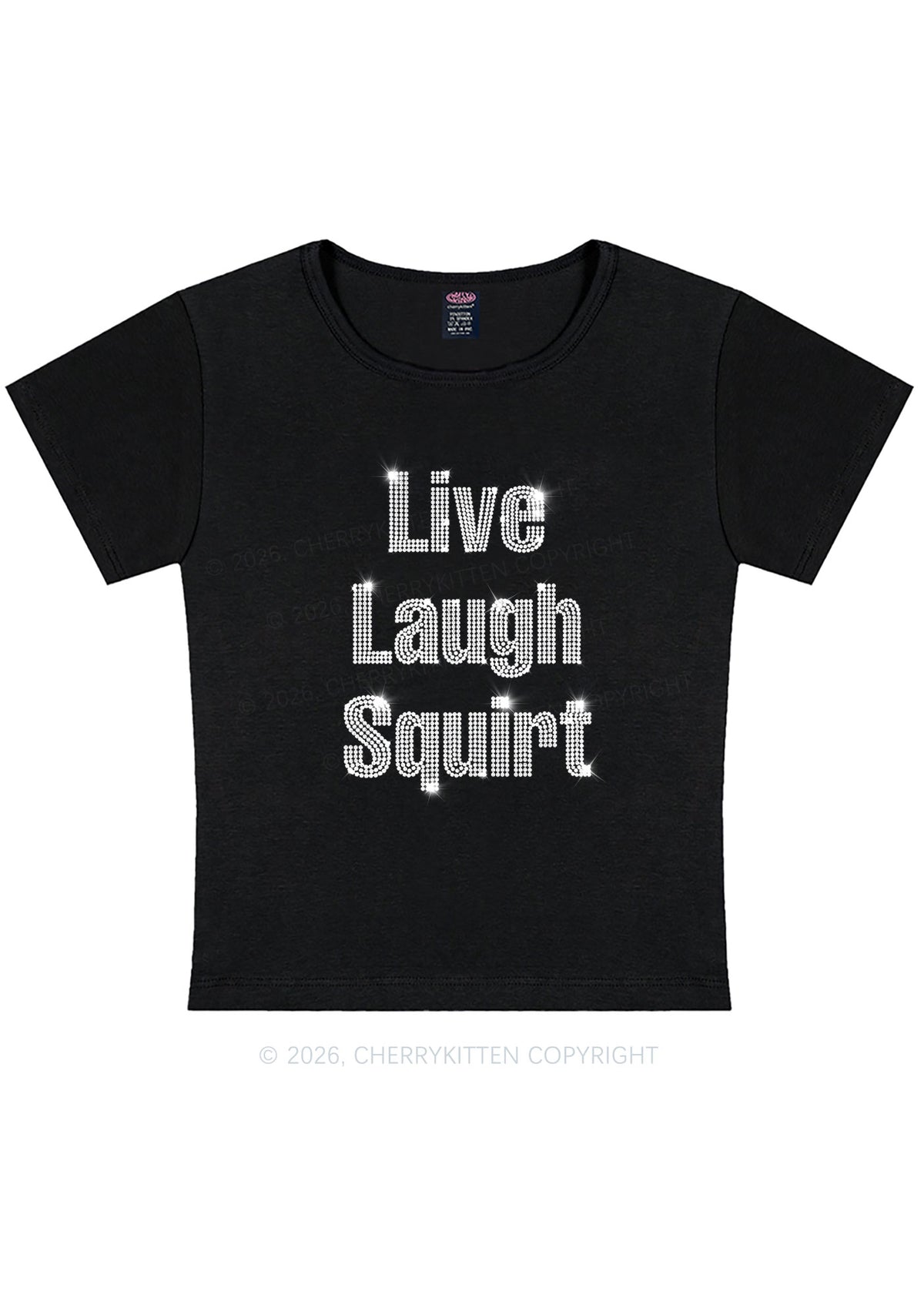 Rhinestone Live Laugh Squirt Y2K Baby Tee Cherrykitten