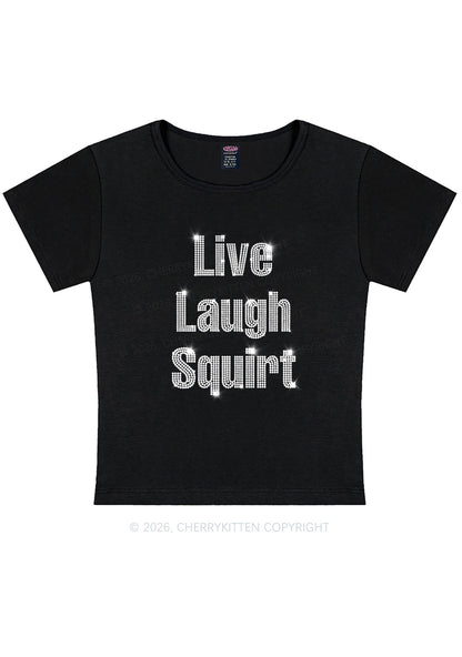 Rhinestone Live Laugh Squirt Y2K Baby Tee Cherrykitten