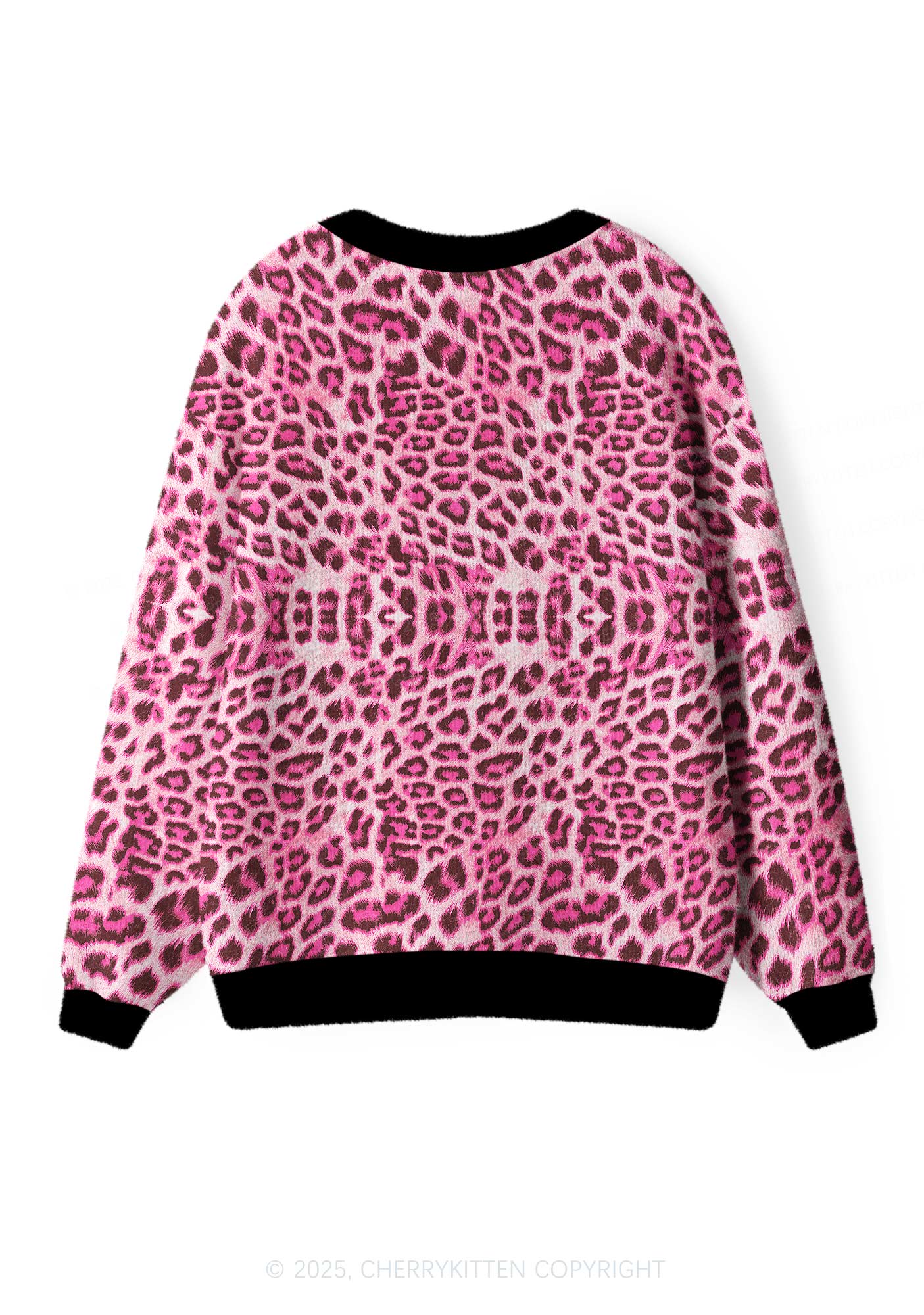 Pink Leopard Y2K Christmas Cardigan Knit Sweatshirt Cherrykitten