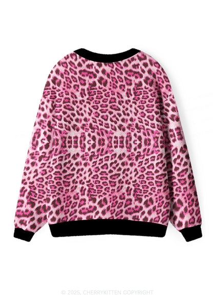 Pink Leopard Y2K Christmas Cardigan Knit Sweatshirt Cherrykitten