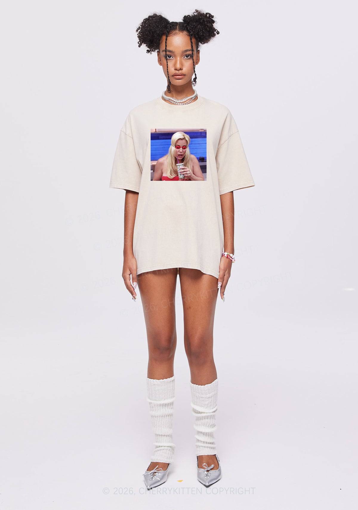 Red Eyeball Blonde Y2K Shirts Washed Tee Cherrykitten