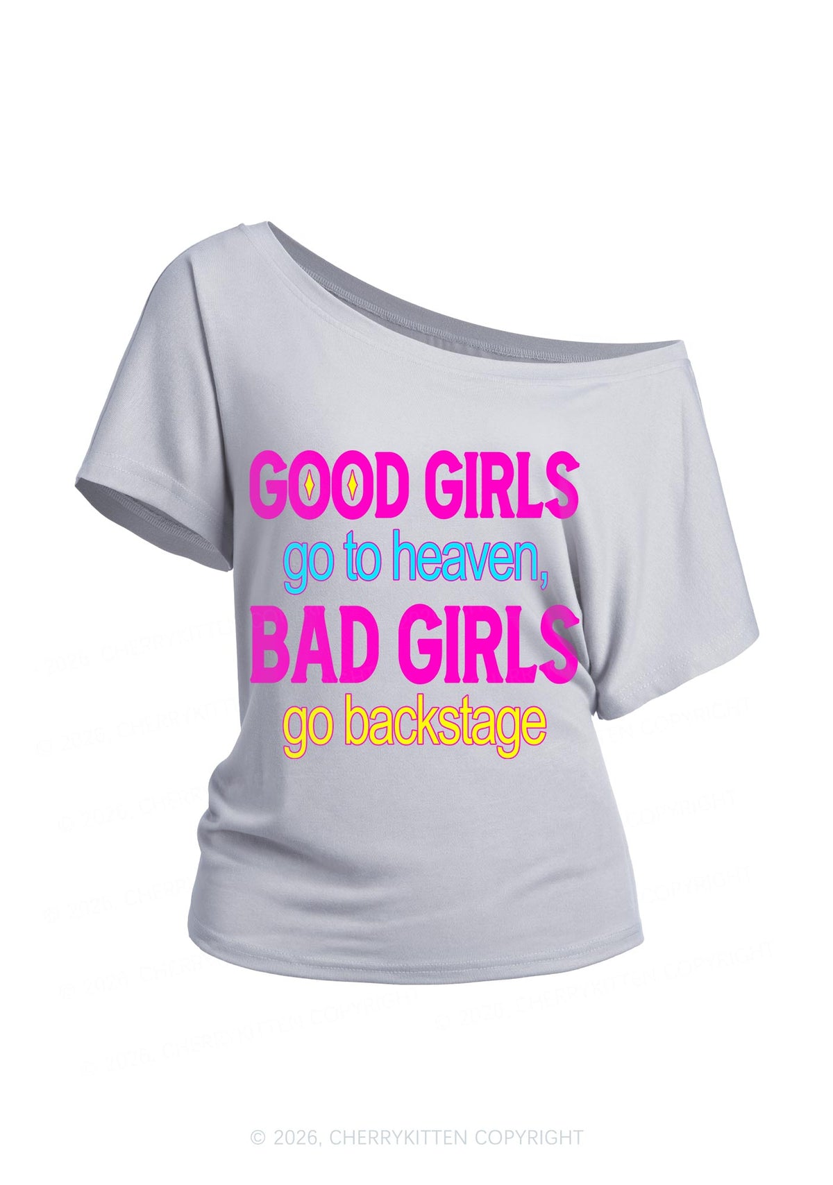 Bad Girls Go Backstage Y2K Off Shoulder Tee Cherrykitten